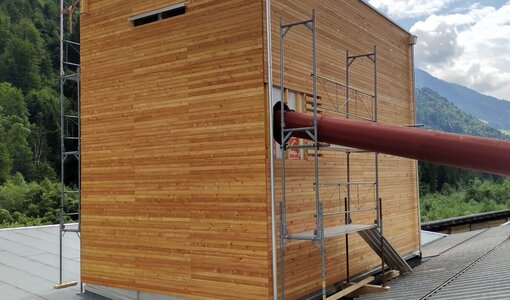 Aufbau E-Filterturm, Firma Erhart Holz, ÖBA amiko bau consult